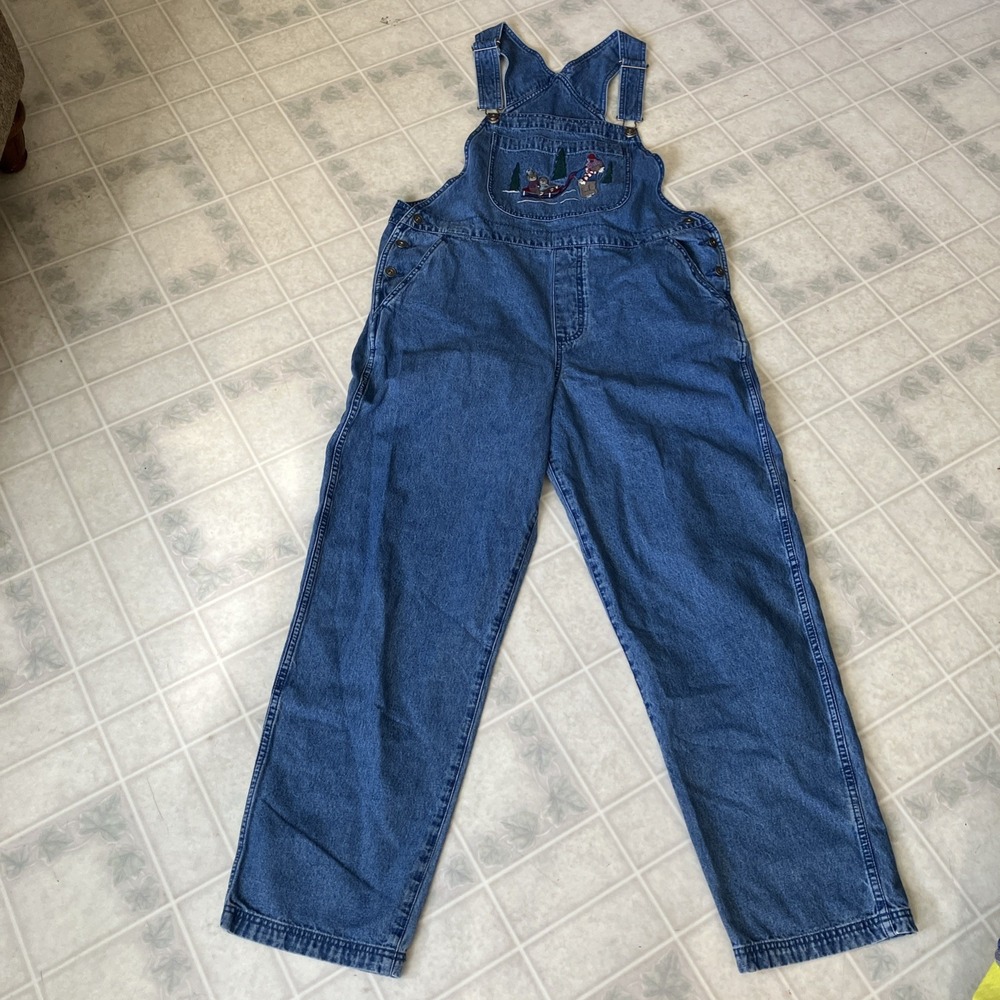 Christopher & Banks Embroidered Large Teddy bear Sleds Christmas Bib Overalls